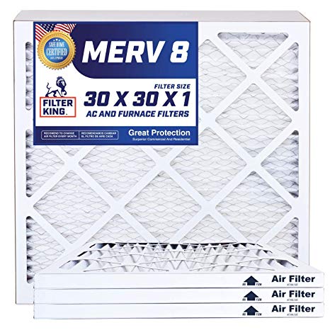 Filter King 30x30x1 Air Filters | 4 Pack | MERV 8 HVAC Pleated AC Furnace Filters, Protection Against Mold and Pollen, Allergen Reduction, Increases Air Quality | Actual Size 29.5x29.5x1