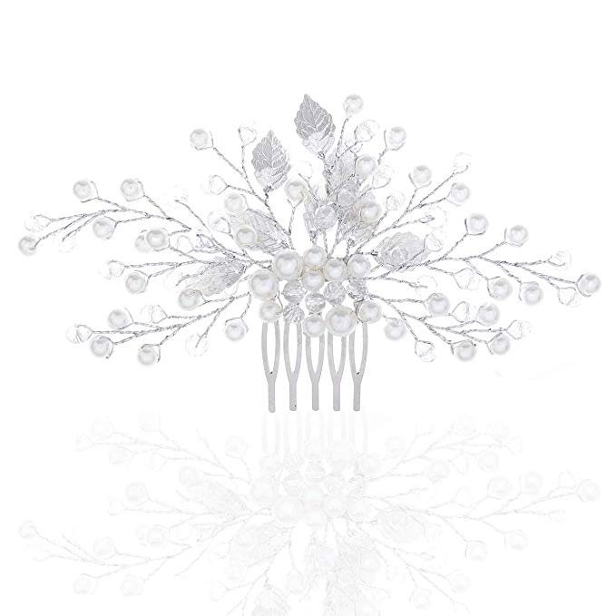 Unicra Wedding Leaf Decorative Hair Comb Bridal Hair Accessories with Pure Bead for Brides and Bridesmaids