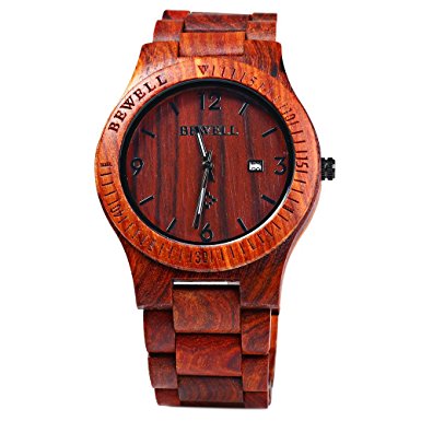 GBlife BEWELL ZS - W086B Mens Wooden Watch Analog Quartz Movement with Date Display Retro Style