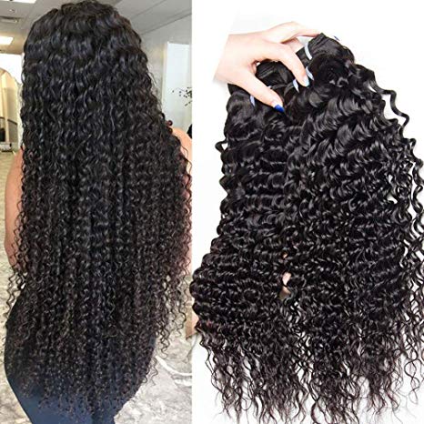 Malaysian Deep Wave Curly Virgin hair 3 Bundles Wet and Wavy 100% Unprocessed Human Hair Weave Weft Extensions 95-105g/pc Natural Black Color (18 20 20)
