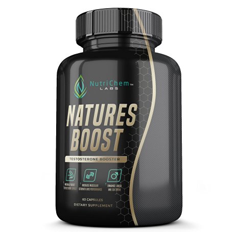 NutriChem Labs NATURES BOOST - Premium Natural Testosterone Booster - Increase Muscular Strength - Enhance Libido - 60 Veggie Pills