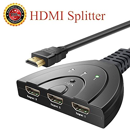 HDMI Switch 3 Port Auto Swithcher Hub with Pigtail Cable Supports 3D 1080P HD Audio for HD TV 3 In 1 Out