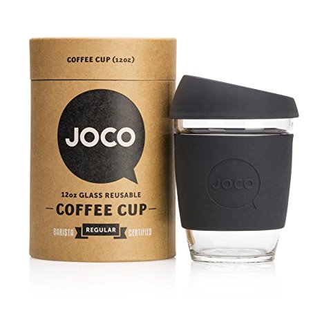 JOCO Glass Reusable 12oz Coffee Cup (Black)