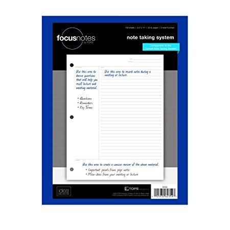 TOPS FocusNotes Note Taking System Filler Paper, 8.5 x 11 Inch, 3-Hole Punched, White, 100 Sheets (62354)