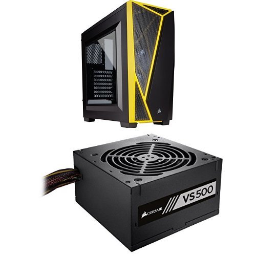 Corsair Carbide SPEC-04 Mid-Tower Gaming Case - Black and Yellow and Corsair VS Series, VS500, 500 Watt (500W), Active PFC, 80 PLUS White Certified Power Supply