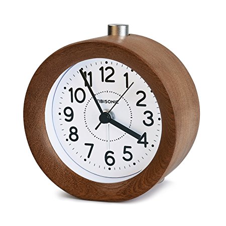 Mxson Portable Round Solid Wood Night Light Alarm Clock with Snooze Function (S01-brown)
