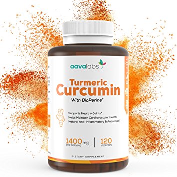 Turmeric Curcumin Supplement [ 1400 mg ] By Aava Labs - 95% Curcuminoids - Highest Potency With Patented BioPerine - Powerful Natural Antioxidant, Anti-Aging & Anti-Inflammatory - Vegan - 120 Veggie Caps.