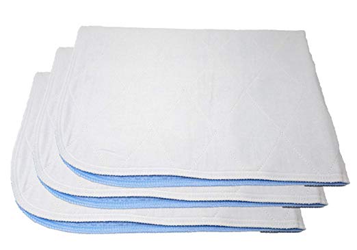 Premium Incontinence Washable Bed Pad - Heavy Duty Reusable Cotton Quilted Underpad - 34"X35" - 3 Pack