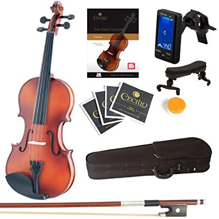 Mendini Size 1/2 MV300 Solid Wood Violin with Tuner, Lesson Book, Shoulder Rest, Extra Strings, Bow and Case, Satin Antique Finish