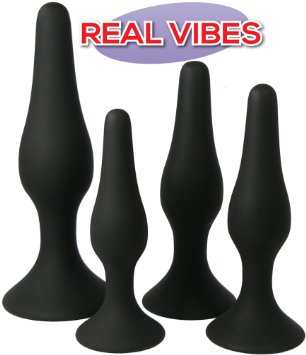 Anal Trainer Kit - 4 Butt Plugs - Beginner Starter Set from Real Vibes - 100 Medical Grade Silicone
