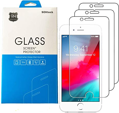 Sektech Screen Protector for Apple iPhone 8 and iPhone 7, 4.7 Inch Tempered Glass Film 3-Pack