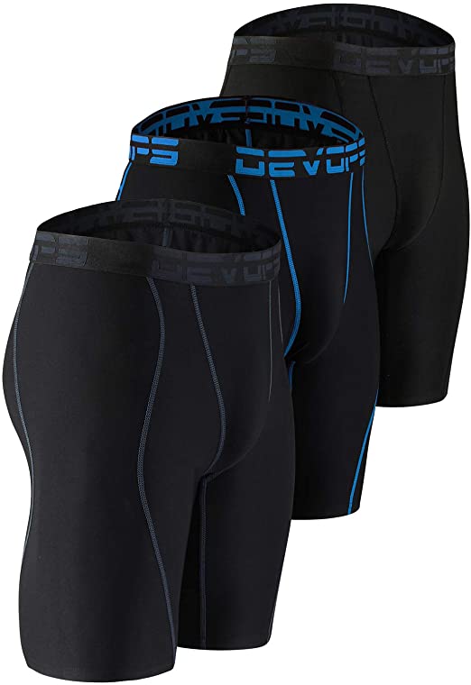 DEVOPS Men's 3 Pack Sports Performance Active Compression Cool Dry Baselayer Shorts