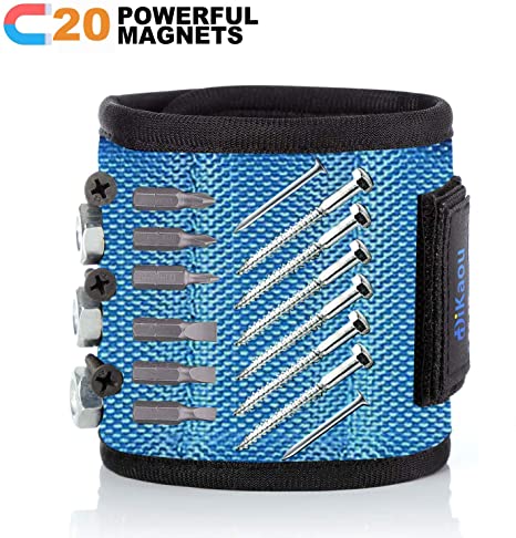 Magnetic Wristband with 20 Strong Magnets for Holding Screws Nails Drill Bits Gifts Gadgets Tools, Best Father's Day Gift for Men, Father/Dad, Husband, Boyfriend, DIY Handyman, Women-Black