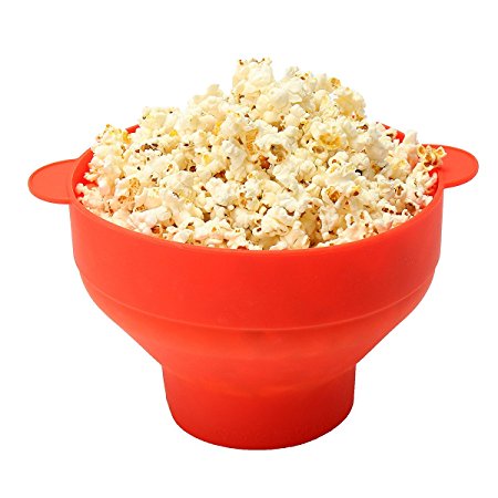TAPCET Microwave Popcorn Popper Red Silicone Popcorn Maker Collapsible Silicone Popcorn Bowl with Convenient Handle and Anti-Splash Lid FDA Certified