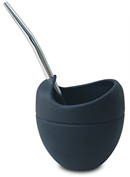 Mate Shoppe Silicone Gourd and Stainless Steel Bombilla Metal Straw for Yerba Mate Loose Leaf Tea Ball Herbal Infusions Medical Grade BPA Free (Black)