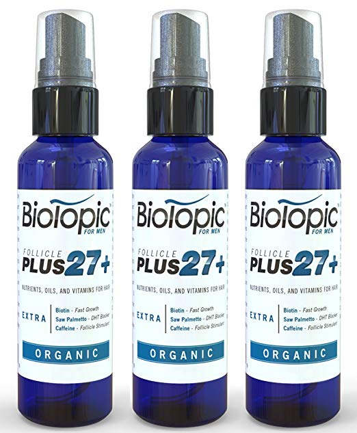 Biotopic, Follicle Plus 27 ★ Best Hair Loss Treatment for Men | Easy Hair Loss Spray Treatment to Stop Thinning Hair and Stop Frontal Hair Loss | Scientifically Formulated with the Best Hair Loss Vitamins Including Strong Concentrations of Biotin for Hair Growth, Saw Palmetto for Hair Loss, Coconut Oil for Hair Growth and Caffeine for Hair Growth | Natural Is Always Better Than Minoxidil | 90 Day Guarantee (3 Bottles / 3 Month Supply for Men)