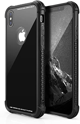 Aitour iPhone X Case/iPhone Xs Case, Tempered Glass Back Cover and Soft Silicone Bumper Frame Shock Anti-Scratch Wireless Charging Compatible iPhone X/XS, edfg42
