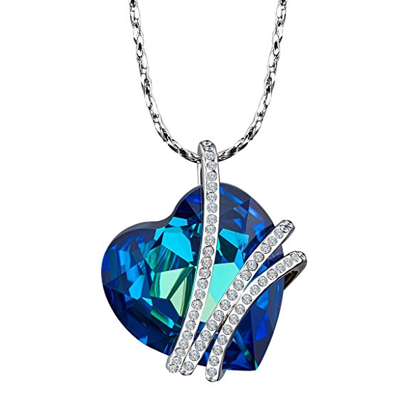 Feezen "Heart of the Ocean" Pendant Necklace Made with Blue Swarovski Crystal Christmas Gift for Her