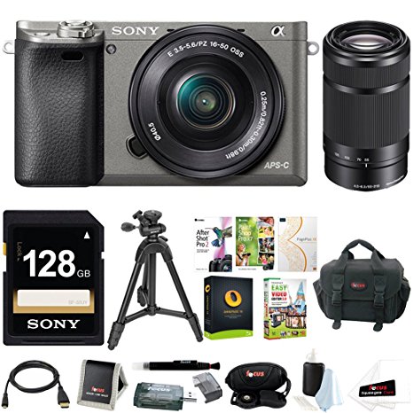 Sony Alpha a6000 Camera w/ 16-50mm & 55-210mm Lens & Imaging Software (Graphite)