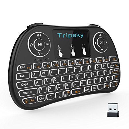 Wireless Keyboard, Tripsky T9 Backlit Wireless Mini Keyboard, Handheld Remote with Touchpad Mouse for Android TV Box, Windows PC, HTPC, IPTV, Raspberry Pi, XBOX 360, PS3, PS4(Black)