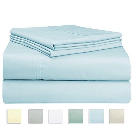400 Thread Count Sheet Set, 100% Long-staple Cotton Light Blue Full Sheets, Sateen Weave Bedsheets, Stylish 4-inch hem, upto 17 inch Deep Pocket by Pizuna Linens (100% Cotton Sheet Set LightBlue Full)
