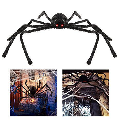 BESTOMZ Giant Halloween Spider 125cm With LED Eyes Spooky Sound Foldable Outdoor Spider Decorations