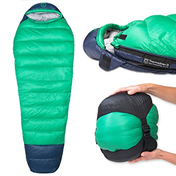 Thermodown 0 Degree Down Mummy Sleeping Bag - Ultralight Cold Weather, 4 Season Bag - Perfect for Backcountry Camping and Backpacking