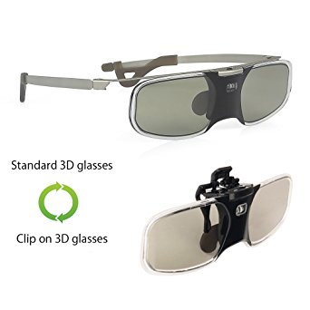 [Clear] Dual Style, Clip-on / Standard, Wireless Active Shutter 3D Glasses Replacement for Epson Projector Eyewear RF ELPGS03, PowerLite Home Pro Cinema