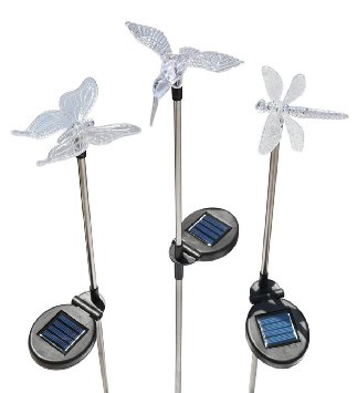 Solaration 1004S Solar Garden Stake Lights with Hummingbird, Dragonfly and Butterfly