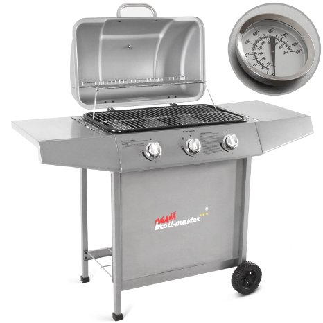 broil-master 3 Burner BBQ Gas Grill Steel Barbecue with 2 Side Racks