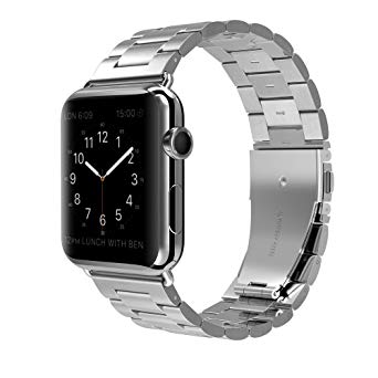 U191U Band Compatible with Apple Watch 38mm Stainless Steel Wristband Metal Buckle Clasp iWatch Strap Replacement Bracelet for Apple Watch Series 3/2/1 Sports Edition(Silver, 38MM)