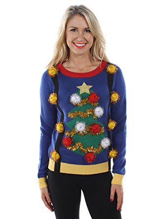 Women's Tacky Christmas Sweater-Christmas Tree Sweater with Suspenders