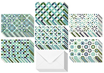 All Occasion Circular Geometric Design Greeting Cards - 6 Seamless Symmetrical Designs Blue Green, Envelopes Included - 48 Pack