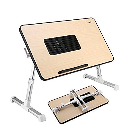 ICOCO Laptop Table, Adjustable Laptop Stand Bed Table, Portable Standing Desk, Foldable Sofa Breakfast Tray, Cooling Fan Bed Desk, Book Reading Holder for Couch Floor Kids (with Cooling Fan)