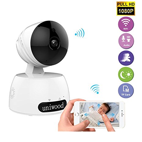 uniwood 1080P HD WiFi Security Camera, Wireless IP Surveillance Pet Camera with Two Way Audio, Motion Detection Baby Monitor with Camera, Remote Recorder Viewer by Smartphone App for iOS and Android