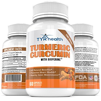 TYR Health Turmeric Curcumin with BioPerine (60 Veggie Capsules) – Natural, Organic Detox with Improved Absorption – Powerful Antioxidants with Anti-Inflammatory Joint Support