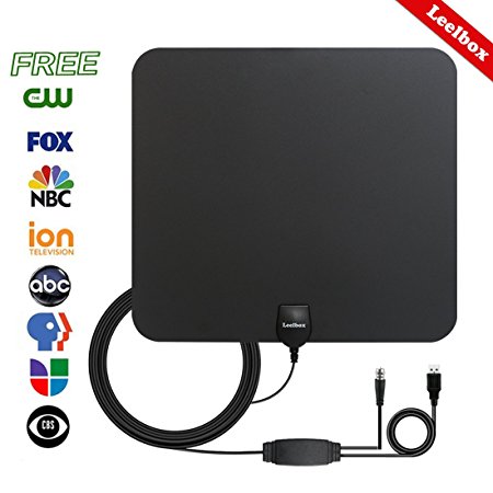 Leelbox HDTV Antenna Indoor Amplified Digital Antenna 50 Miles Range Amplifier Signal Booster 1080P 4K Full HD High Reception with 16.5ft Coaxial Cable－Black
