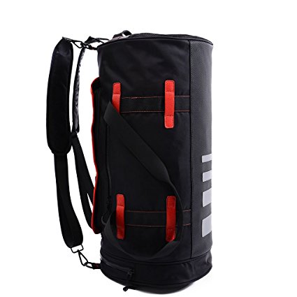 Duffle Bag 22” Large Convertible Water Resistant Cylinder Backpack Duffel with Shoe Compartment and Reflective Strips for Travel or Sports and Night Outing