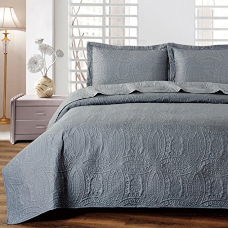 Mellanni Bedspread Coverlet Set Charcoal - BEST QUALITY Comforter Oversized 3-Piece Quilt Set (King / Cal King, Gray)
