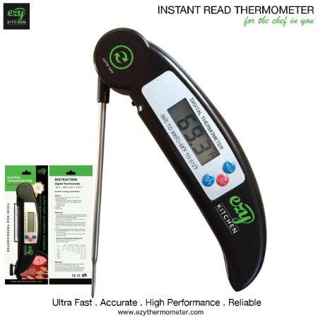 Ezy Kitchen Ultra Fast Instant Read Thermometer for All Meat BBQ Food with Free Battery and Free Recipe The No 1 Choice Meat Thermometer or Digital Meat Thermometer or BBQ Thermometer With Lifetime Guarantee
