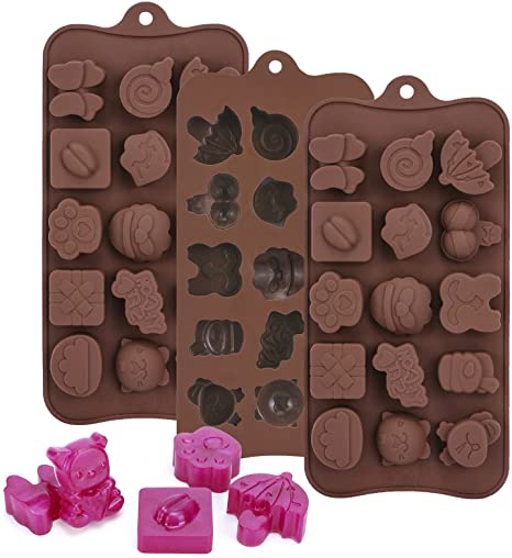 Gummy Candy Molds Silicone - Chocolate Cookie Cupcake Brownie Pudding Gummy Molds Nonstick Food Grade Silicone Set of 3 Packs (Various shapes-01)