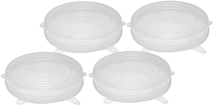 Silicone Stretch Lids 7.5 Inches Diameter Single Size 4-Pack for Keeping Food Fresh, Stretches to 9.5 Inches to Cover Bowls, Cans, Jars, Glassware, Food Savers, Reusable, Safe for Use in Dishwasher