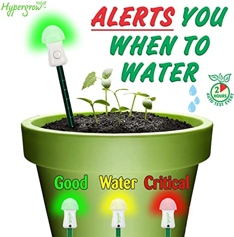 Soil Moisture Meter Tester Hydrometer for Plants - Automatically tests soil moisture every 2 hours & alerts you when to water. No guesswork. Manual button gives soil moisture level at a glance. Never worry about watering again!