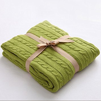 NTBAY 100% Cotton Cable Knit Throw Blanket Super Soft Warm Multi Color(51"x 67", Green)
