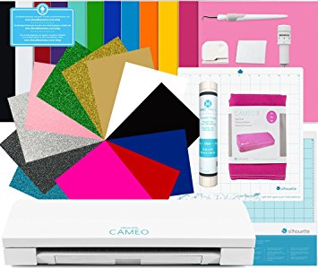 Silhouette CAMEO 3 Ultimate Bundle with 12 Oracal 651 Sheets, 12 Siser Easyweed HTV Sheets (Best Heat Transfer Material Available), Light Hold Mat, Dust Cover, Mimic Transfer Paper, and More