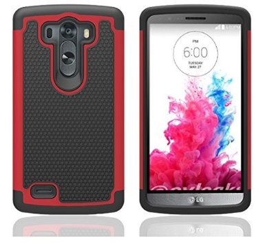 Hybrid Dual Layer Armor Defender Full Body Protection Case Cover for LG G3 (Red)