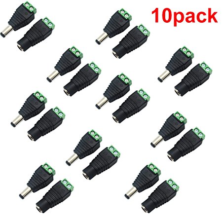 inShareplus 10 Pack 5.5 X 2.1mm Barrel Power 12V Male and Female DC Power Jack Cable Connector Adapter Plug for CCTV Security Camera LED Strip