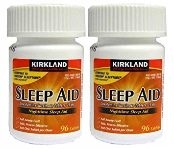 192 Kirkland Sleep Aid Doxylamine Succinate 25mg Tablets Sleeping Pills 2 Bottle-96ct Each