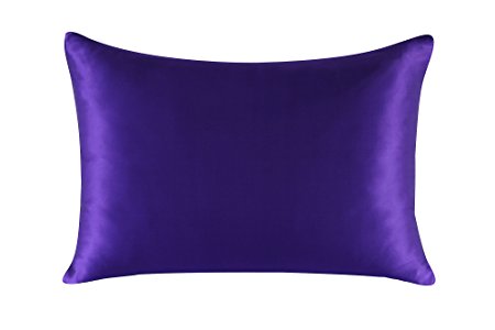 16mm Silk Pillowcase Queen Size Pillow Case Cover with Hidden Zipper Satin Underside Purple