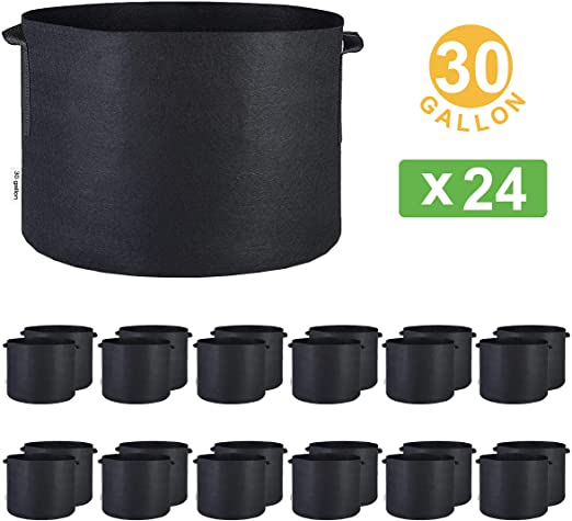 Oppolite Fabric Grow Pot 1 2 3 5 7 10 15 20 25 30 45 65 100Galen 3/6/12/24-pack Grow Bags Fabric Aeration Plant Pots Container (24, 30 Gallon W/Handles)